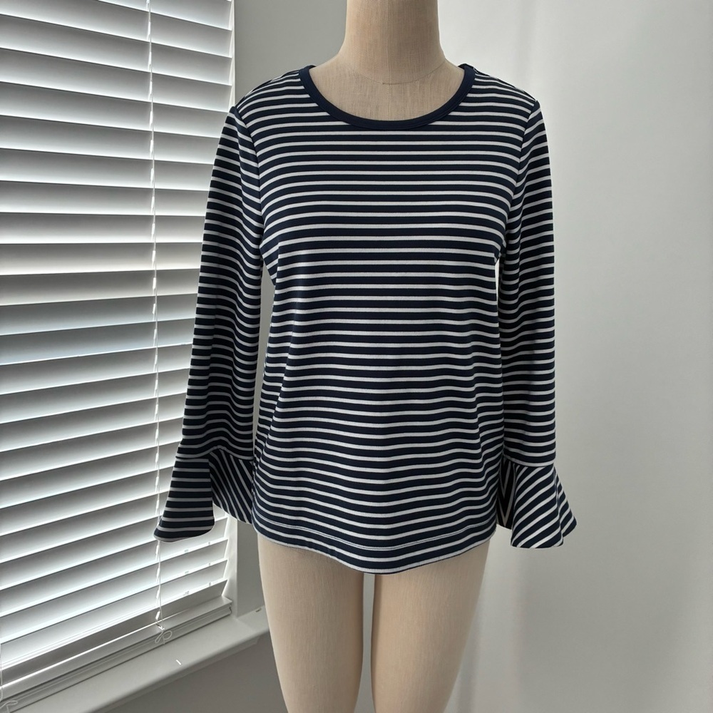 Draper James Women's Nautical Navy Striped Bell Sleeve Blouse